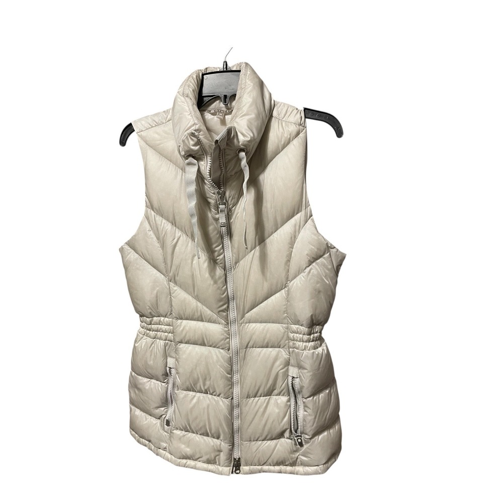 Athleta Puffer Vest Beige Quilted Full Zip Mock‎ Neck Women's Size M